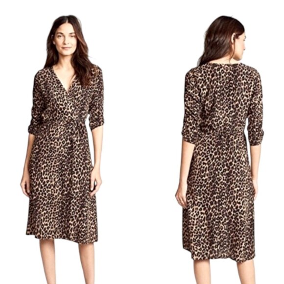 Faithfull the Brand Leopard Anne Marie Midi Dress MEDIUM 6 EUC - Picture 1 of 4